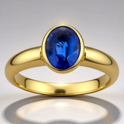 Cavill - Elegante 9 Karaat Geelgouden Ring - Nepalese Blauwe Kyaniet Ovaal 1,5 ct - Bezel Zetting - Tijdloze Sieraden