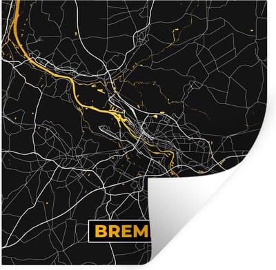 Muurstickers - Sticker Folie - Bremen - Goud - Stadskaart - Plattegrond - Duitsland - Kaart - 100x100 cm - Plakfolie - Muurstickers Kinderkamer - Zelfklevend Behang XXL - Zelfklevend behangpapier - Stickerfolie