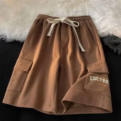 Nouveaux Shorts d'Été pour Homme Amples et Polyvalents Pantalons Fins Cinq Points High Street Hip-hop Pantalons Décontractés 3XL brown
