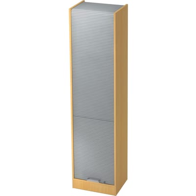 Roldeurkast TARVIS, 5 ordnerhoogten, afsluitbaar, B 500 x D 400 x H 2004 mm, beukenpatroon/aluminium zilver
