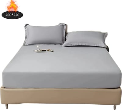Nivard Hoeslaken Set - Inclusief Kussensloop - 3 Delige Set - Beddengoed - Fitted Sheet - Pillow Case - Bed - Lichtgrijs 200 x 220