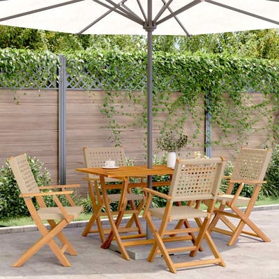 vidaXL - Opklapbare - stoelen, - 4 - stuks, - beige, - van - polyrotan - en - massief - hout.