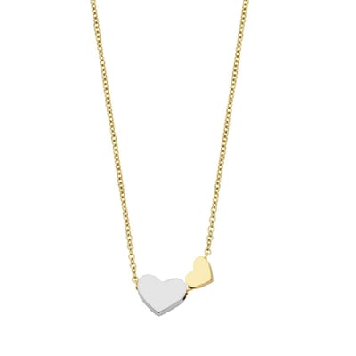 CO88 Collection - 8CN-26516 Stalen Collier met Hanger - Hartjes - Lengte 38 + 5 cm - Goudkleurig / Zilverkleurig