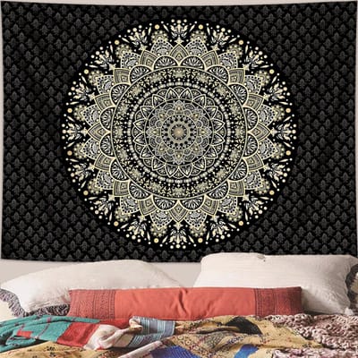 1 st Boheemse Mandala Wandkleed, Retro Plantenbloem psychedelisch Wandkleed, Hippie Stijl Kamerdecoratie Wanddecoratie 73x95cm