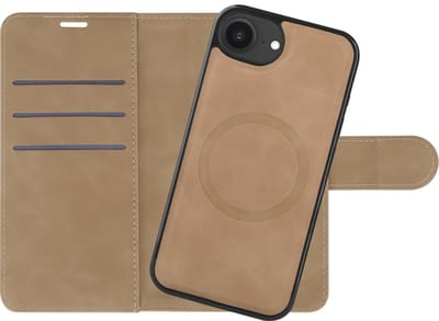 Cazy hoesje geschikt voor iPhone 17e / 16e Hoesje met Pasjeshouder geschikt voor MagSafe - Uitneembare 2-in-1 Premium Bookcase - Bruin