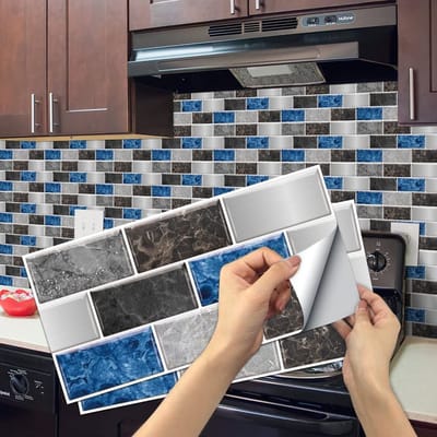 Dailygoods- Tegelstickers 12 Stuks - Zelfklevende Vinyltegels - Marmeren Effect - Voor Keuken/Badkamer - Eenvoudig Afpellen/Opplakken - Vierkant 30x15 cm - Wanddecoratie