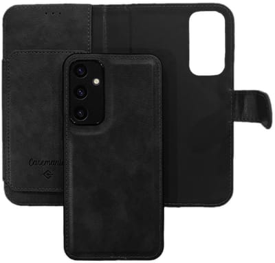 CaseMania Bookcase hoesje geschikt voor Samsung Galaxy A55 - Effen Zwart - Kunstleer - 2-in-1 Magnetisch Uitneembaar Design - 6 Pasvakjes 1 Steekvak
