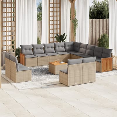 vidaXL - 14-delige - Loungeset - met - kussens - poly - rattan - beige