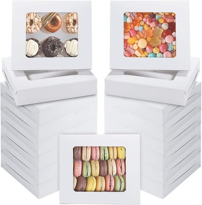 Taartdozen met Kijkvenster - 24 Stuks - 25 x 25 x 6,5 cm - Voedselveilig Karton - Ideaal voor Taart en Cupcakes