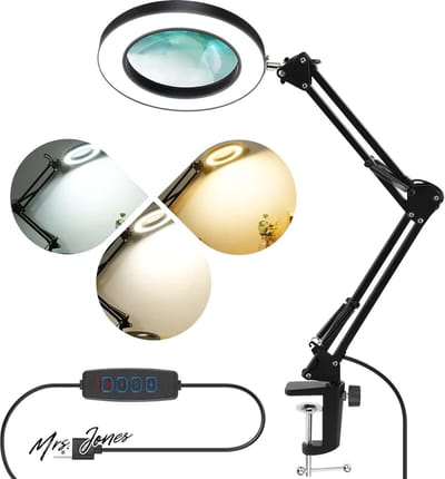 Mrs. Jones Led-vergrootglas met verlichting- vergrootglas tafellamp- dimbaar- 3 kleurmodi- 12 W 1200 lm- 10 helderheidsniveaus- draaibare arm- vergrootglas voor lezen en repareren .