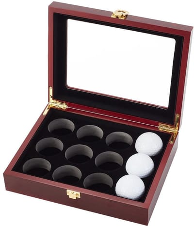 ONF3 - Golfbal vitrinekast - Houten showcase - 12-gaats golfbal display - Donker Rood - Voor golfbalcollecties - Beschermde kast - Compact formaat
