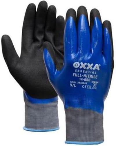 OXXA Full-Nitrile 14-650 handschoen - Maat 9 (L) - Blauw/zwart - Nitril/Nylon - Gebreid manchet - EN 388:2016