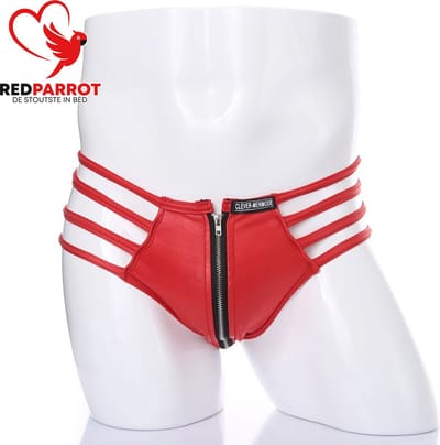 Verleidelijke slip met rits - Herenondergoed - Erotisch - Kunstleer - Rood - BDSM