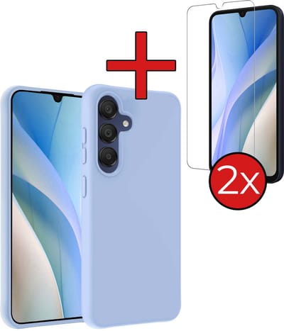 Hoesje - Met 2x Screenprotector - Geschikt voor Samsung Galaxy A15 - Sterk & Shockproof - Telefoon Hoes - Back Cover - Siliconen Case - Telefoonhoes - Lichtblauw