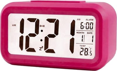 THAR Digitale Wekker - Alarm Klok met Temperatuur, Kalender, Snooze en LED Verlichting - Roze