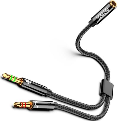AdroitGoods Jack Female naar 2x 3.5mm Aux Splitter - Headset Splitter - Microfoon en Audio Splitter - Zwart Gevlochten