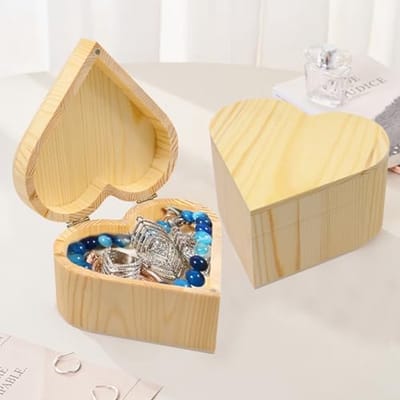 Hartvormige Houten Ringdozen - 2 Stuks voor Knutselen en Sieraden