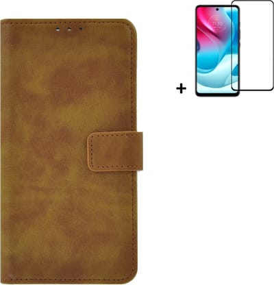 MoDo hoesje Geschikt voor Motorola Moto E32/ E32s - Kunstleer Book Case - Bruin hoesje met full screenprotector