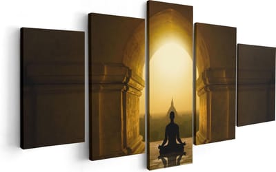Artaza Canvas Schilderij Vijfluik Man Doet Yoga In Een Boeddha Tempel - 100x50 - Foto Op Canvas - Canvas Print