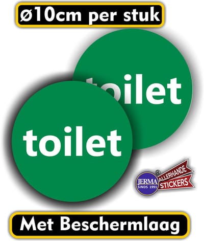 Jerma - Toilet - Tekst - Sticker - Set 2 st - Ø 10 cm - groen - Krasbestendig - Zelfklevend - Vinyl
