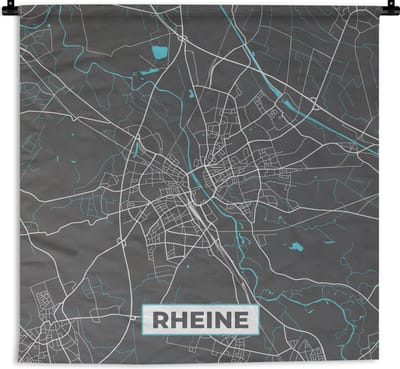 Wandkleed - Wanddoek - Duitsland – Blauw – Rheine – Stadskaart – Kaart – Plattegrond - 180x180 cm - Wandtapijt