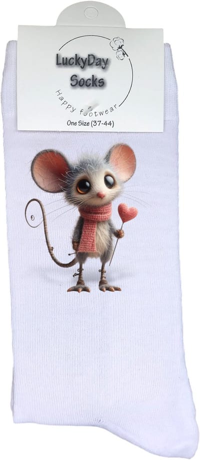 Muis - Opkikker - Verjaardag cadeau - Grappige sokken - Leuke sokken - Hem haar sokken - Vrolijke sokken - Valentijn Cadeau - Moederdag - Vaderdag - Hartje - Dier - Grappig cadeau - Kerst sokken - Sint cadeau - Socks maken Happy - 37-44