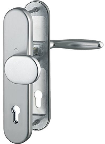 Aluminium deurbeslag 88 mm met lange plaat en cilinderslot voor 42 mm deurdikte