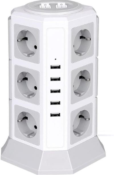 StayPowered Stekkertoren - De Ultieme Meervoudige Stekkerdoos met USB voor al je Stroombehoeften - 12 Stopcontacten - Ingebouwde USB Poorten - Aan/Uit Schakelaars - Ingebouwde Veiligheidsfuncties - Wit - Levering Sneller dan Aangegeven!