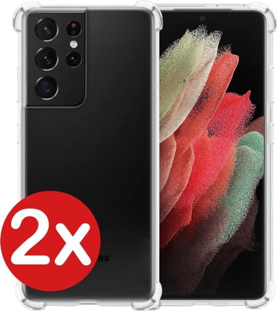 Hoesje - 2 Stuks - Geschikt voor Samsung Galaxy S21 Ultra - Sterk & Shockproof - Back Cover - Siliconen Case - Telefoon Hoes Shock Proof - Telefoonhoes - Transparant