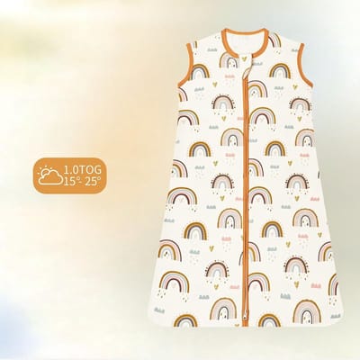 Babyslaapzakken 1.0 TOG - 2-pack 100% katoen | Draagbare deken voor pasgeborenen met dubbele ritssluiting | Zacht en ademend, machinewasbaar,Regenboog-s