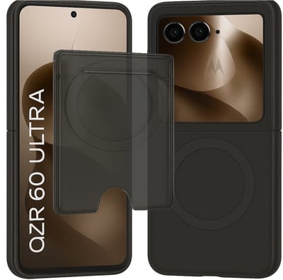 SnapSkin Hoesje & Pasjeshouder geschikt voor Motorola Moto Razr 60 Ultra - Geschikt voor MagSafe Case - Magnetische Kaarthouder - Semi-Transparant Zwart