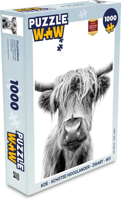 Puzzel Koe - Schotse Hooglander - Zwart - Wit - Legpuzzel - Puzzel 1000 stukjes volwassenen