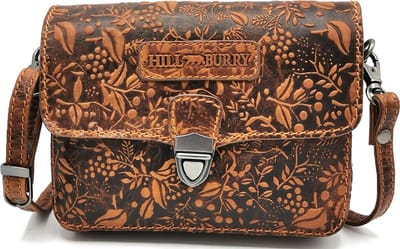 Hillburry Leren Festivaltasje met Bladeren Reliëf tan - (bxhxd) ca. 18cm x 12cm x 5cm