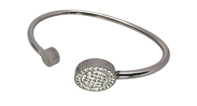 Dames flexibel open Armband - Zilverkleur - strass - Gepolijst Stainless Steel