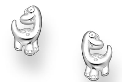 Joy|S - Zilveren dinosaurus oorbellen - vrolijke dino oorknoppen - 5.5 x 9.5 mm - massief zilver