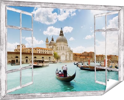 Gards Tuinposter Doorkijk Basiliek San Marco in Venetië op het Water - 150x100 cm - Tuindoek - Tuindecoratie - Wanddecoratie buiten - Tuinschilderij