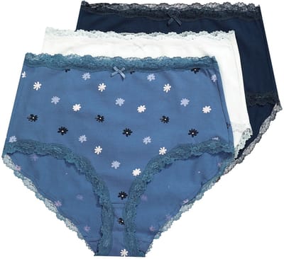 Ulla Popken - Dames - Maxislips set van 3 kanten randen - Licht zeilblauw - Maat 42+