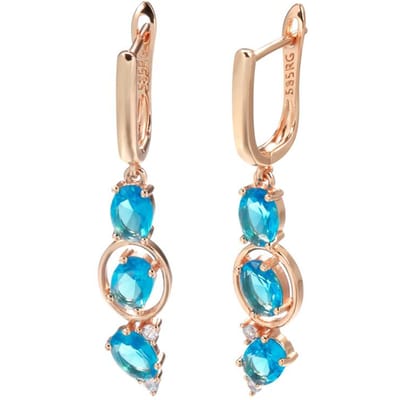 Nouvelles Boucles d'Oreilles Longues à Boucle Anglaise Or Rose Avec Zircon Naturel Bleu Pour Femmes Mode Bijoux Vintage beige