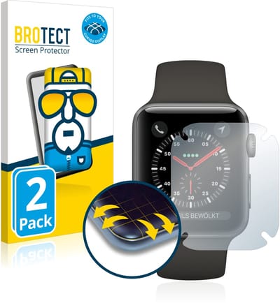 BROTECT - Screenprotector voor Apple Watch Series 3 (38 mm) - Folie Beschermfolie transparant volledig dekking - 2 Stuks