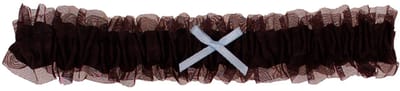 Kousenband Zwart met Organza & Lichtblauw Strikje - 33cm Elastisch