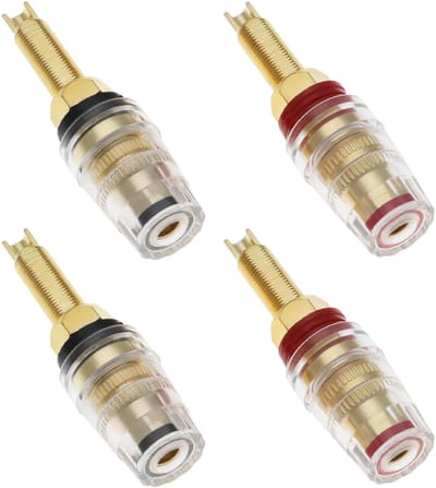 Dailygoods - Messing Kristal Lange M8 Binding Post - Heavy Duty - Geïsoleerde Binding Post - Zwart en Rood - Terminal Connector voor Speaker - Geschik...