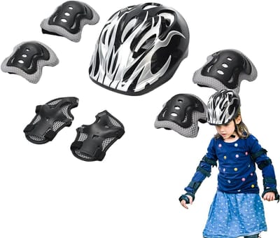 Kinderhelm Beschermset - Veiligheidspakket Kinderen - Buitensporten Veiligheid - Schokabsorberend Ontwerp - Verstelbaar Systeem - Zwart