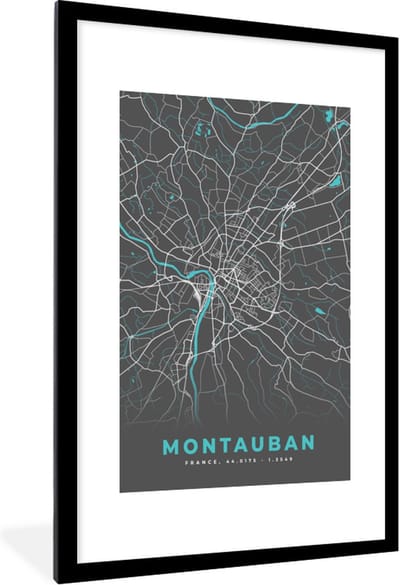 Fotolijst incl. Poster - Montauban - Frankrijk - Plattegrond - Kaart - Stadskaart - 80x120 cm - Posterlijst