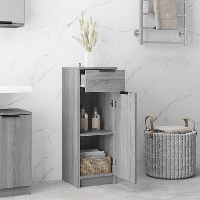 vidaXL - Badkamerkast - 32x34x90 - cm - bewerkt - hout - grijs - sonoma - eikenkleurig