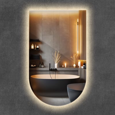 Wallfluent LED Spiegel - Boogvorm Spiegel met LED-verlichting - 45 x 80 cm - Ovale afgeknotte Spiegel - Woonkamerspiegel – Badkamerspiegel – Boven de wastafel – Slaapkamerspiegel - Warm Wit - Montageset - Muurspiegel - Moderne Spiegel