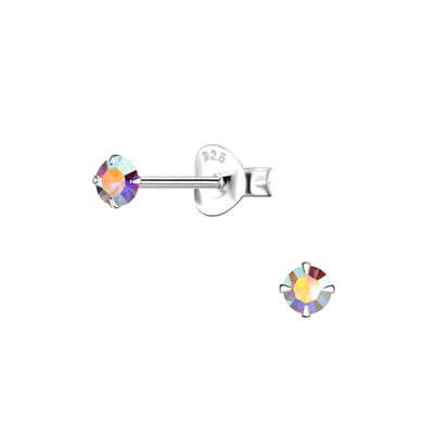 Joy|S - Zilveren ronde oorbellen 3 mm - kristal paarlemoer - 3 mm oorknopjes