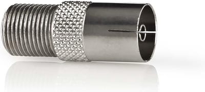 Nedis Satelliet- en Antenne-Adapter | F-Female | IEC (Coax) Female | Vernikkeld | 75 Ohm | Recht | Metaal | Zilver | 1 Stuks | Window Box