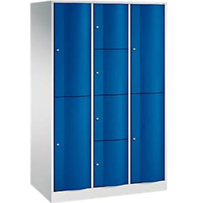C+P combikast Resisto, 3 vakken, 8 vakken, B 1148 x D 640 x H 1950 mm, lichtgrijs/ gentiaanblauw