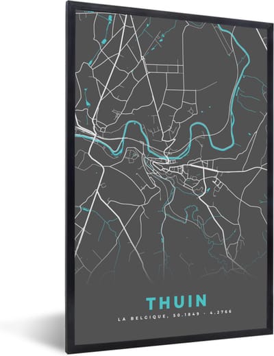 Fotolijst incl. Poster - Stadskaart – Grijs - Kaart – Thuin – België – Plattegrond - 40x60 cm - Posterlijst