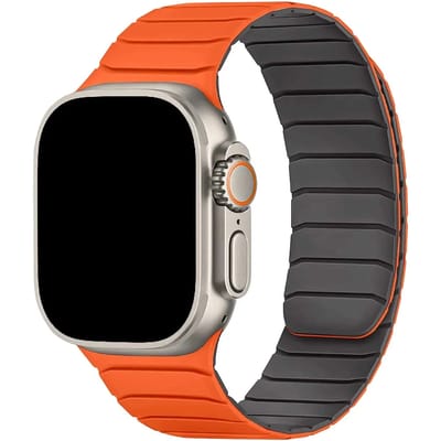 123watches bandje Vetra - siliconen - oranje grijs - 38 · 40 · 41 & 42 mm - Geschikt voor Apple Watch series 1/2/3/4/5/6/7/8/9/10/11/12/SE/SE2/SE3